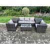 Fimous Rattan Garden Furniture Set with 3 Seater Sofa Coffee Table 2 Side Tables 2 Armchairs Indoor Outdoor Patio Lounge Sofa Set Dark Grey Mixed