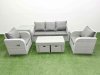 Fimous PE Rattan Garden Furniture Set Reclining Chair Sofa Lounge Sofa Set Rectangular Coffee Table Side Table 2 Small Stools Light Grey