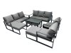 Fimous Outdoor Garden Furniture Set Aluminium Lounge 3 Seat Sofa Oblong Coffee Table Sets with 2 Chairs 4 Stools Dark Grey