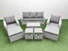Fimous 8 PCs Rectangular Coffee Table Set Reclining Chair Inclining Sofa Seat 2 Big Footstool 2 Small Stool Light Grey