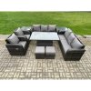 Fimous Rattan Outdoor Garden Furniture Sets Height Adjustable Rising lifting Dining Table Reclining Chair Sofa Set with 2 Side Tables 2 Small Footstools Dark Grey Mixed