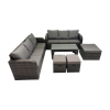 Fimous Rattan Garden Outdoor Furniture Set 3 Seater Sofa Coffee Table with 3 Footstools Dark Grey Mixed