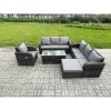 Fimous 10 Seater Outdoor Lounge Sofa Set Rattan Garden Furniture Set with Rectangular Coffee Table 3 Footstools 3 Seater Sofa Dark Grey Mixed