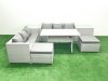 Fimous Rattan Garden Furniture Set 8 Seater Outdoor Sofa Set with Dining Table 2 Side Tables 2 Big Footstools Light Grey Mixed