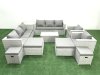 Fimous 10 Pieces Rattan Garden Furniture Set Outdoor Garden Sofa Chair Coffee Table Set with 4 Footstools Side Table Light Grey Mixed