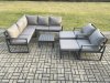 Fimous 9 Seater Outdoor Aluminium Garden Furniture Set Corner Lounge Sofa Set with Square Coffee Table 2 Big Footstools Dark Grey