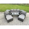 Fimous Rattan Garden Furniture Set with Rectangular Coffee Table 2 Side Tables 2 Big Footstool 7 Seater Patio Outdoor Lounge Sofa Set