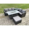 Fimous PE Wicker Outdoor Rattan Garden Furniture Set Propane Gas Fire Pit Table and Sofa set with Side Table Big Footstool