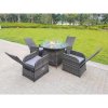 Fimous Rattan Garden Furniture Gas Fire Pit Round Dining Table And Chairs 4 Seater Plus Round Table