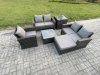 Fimous Outdoor Rattan Garden Furniture Set Conservatory Patio Sofa Coffee Table Set with Chair Big Footstool Side Table Dark Grey Mixed