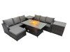 Fimous Garden Outdoor Rattan Furniture Set Rattan 3 Seater Sofa with Big Stool 2 Side Tables Dark Grey Mixed