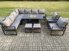 Fimous Aluminium 11 Seater Garden Furniture Outdoor Set Patio Lounge Sofa Gas Fire Pit Dining Table Set with 2 Chairs 2 Small Footstools Dark Grey