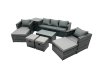 Fimous Outdoor Coffee Table Sofa Armchair Set with Side Table 2 Big Stools 2 Small Footstools Garden Furniture Set Dark Grey Mixed
