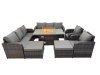 Fimous Garden Outdoor Rattan Furniture Set Rattan Reclining Chair 3 Seater Sofa with 2 Big Stools 2 Side Tables Dark Grey Mixed
