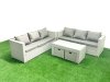 Fimous 8 Seater Garden Outdoor Rattan Furniture Set Rattan Garden Sofa Oblong Coffee Table with 2 Small Footstool Light Grey Mixed