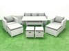 Fimous Rattan Garden Furniture Set Outdoor 9 Seater Patio Dining Sets with Glass Top Dining Table and Side Table Light Grey Mixed