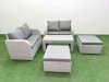 Fimous 6 Seater Outdoor Love Sofa Set Rattan Garden Furniture Set with Oblong Coffee Table 2 Footstool Light Grey