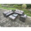 Fimous Rattan Garden Furniture Sofa Set with Armchair Square Coffee Table 2 Small Footstools Indoor Side Table Outdoor 9 Seater Rattan Set Dark Grey Mixed