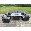 Fimous PE Wicker Outdoor Rattan Garden Furniture Set Propane Gas Fire Pit Table and Sofa Chair set with Side Table 7 Seater