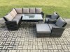 Fimous High Back Outdoor Garden Furniture Set Rattan Corner Sofa Dining Table Set With Big Footstool Armchair Dark Grey Mixed