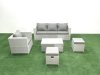 Fimous Rattan Garden Furniture Set with 3 Seater Sofa Chair Rectangular Coffee Table 2 Small Footstools Light Grey Mixed 6 Seater