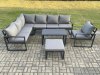 Fimous Aluminium Garden Furniture Set Outdoor Indoor Lounge Corner Sofa Chair Oblong Coffee Table Sets with Big Footstool Dark Grey