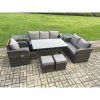 Fimous 8 Seater Garden Rattan Furniture Dining Table Sofa Set Indoor Outdoor with Reclining Chairs 2 Side Tables 2 Small Footstools Dark Grey Mixed