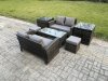 Fimous High Back Rattan Garden Furniture Sofa Sets with Rectangular Coffee Table 2 Side Tables 2 Small Footstools Dark Grey Mixed