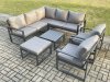 Fimous Outdoor Garden Furniture Set Aluminium Lounge Sofa Square Coffee Table Sets with 2 Pcs Chair Big Footstool Indoor Conservatory Set Dark Grey