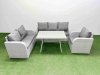Fimous Rattan High Back Lounge Sofa Set Patio Dining Table & Chairs Set with 3 Seater Sofa Reclining Chair Light Grey
