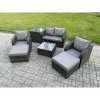 Fimous Rattan Garden Furniture Set Patio Conservatory Indoor Outdoor 6 Seater Set with Love Sofa Square Coffee Table 2 Big Footstool Side Table