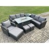 Fimous 10 Seater Wicker Rattan Garden Furniture Set Gas Fire Pit Dining Table Reclining Chair 3 Seater Sofa Set Indoor Outdoor with Side Table 3 Footstools