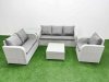 Fimous Patio PE Wicker 6 Seater Outdoor Rattan Furniture Sofa Sets with Square Coffee Table Reclining Chair Loveseat Sofa 3 Seater Sofa Side Table Light Grey