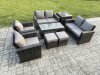 Fimous 8 Seater Dark Grey Mixed High Back Rattan Sofa Set Coffee Table Garden Furniture Outdoor Patio With Love Sofa Arm Chairs Side Table 2 Small Footstools