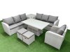 Fimous 9 Seater Poly Rattan Outdoor Garden Furniture Adjustable Lifting Dining or Coffee Table Sofa Set Patio 3 Seater Sofa Reclining Chair 3 Seater Sofa Stools Side Table Light Grey