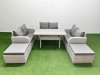 Fimous 8 Seater PE Wicker Rattan Furniture Sofa Sets with Rectangular Dining Table 2 Seater Love Sofa 2 Big Footstool Light Grey