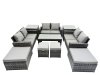 Fimous Outdoor Love Sofa Set 10 Seat Rattan Garden Furniture Set with Oblong Coffee Table 4 Stools 2 Side Table Dark Grey Mixed