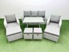 Fimous Rattan Garden Furniture Dining Set 9-seater Patio Rectangular Table Sofa Set with 4 Stools Light Grey