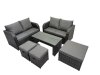 Fimous 3 Seater Sofa Reclining Chair Coffee Table Set Rattan Garden Outdoor Furniture Set with 3 Stools Dark Grey Mixed