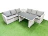 Fimous 6 Seater Rattan Outdoor Dining Table 3 Seater Sofa Set with Side Table Light Grey