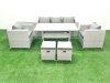 Fimous Garden Dining Set Outdoor Rattan Furniture Set with Sofa Dining Table 2 Chairs 2 Small Footstools Side Table Light Grey Mixed