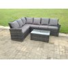 Fimous High Back Rattan Corner Sofa Set Oblong Coffee Table Outdoor Furniture dark Grey Left Option