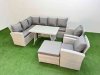 Fimous Garden Outdoor Rattan Furniture Set Rattan Corner Sofa Oblong Dining Table with 2 Armchairs Big Footstool Light Grey Mixed 9 Seater