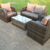 Fimous Dark Grey Mix PE Wicker Rattan Garden Furniture Set Sofa Set Reclining Adjustable Chair 4 Seater