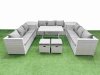 Fimous 11 Seat Outdoor Patio PE Rattan Garden Furniture with Cushions 3 Seater Sofa 2 Side Tables 2 Small Stools Light Grey