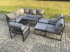 Fimous 10 Seater Aluminium Outdoor Garden Furniture Set Patio Lounge Sofa with Oblong Coffee Table Chair 2 Big Footstools Dark Grey