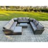 Fimous Rattan Lounge Sofa Set 10 Seater Outdoor Garden Furniture Set with Rectangular Coffee Table 3 Seater Sofa 2 Side Tables Big Footstool Dark Grey Mixed
