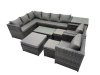 Fimous Outdoor Rattan Rectangular Coffee Table Corner Sofa Sets Garden Furniture Set with 2 Chairs 3 Stools Side Table Dark Grey Mixed