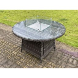 Outdoor PE Mixed Grey Rattan Propane Butane Gas Fire Pit Dining Round Table Gas Heater Burner Garden Furniture Accessory