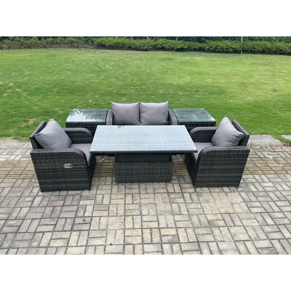 Versatile Outdoor Rattan Furniture Set with Adjustable Rising Dining ...